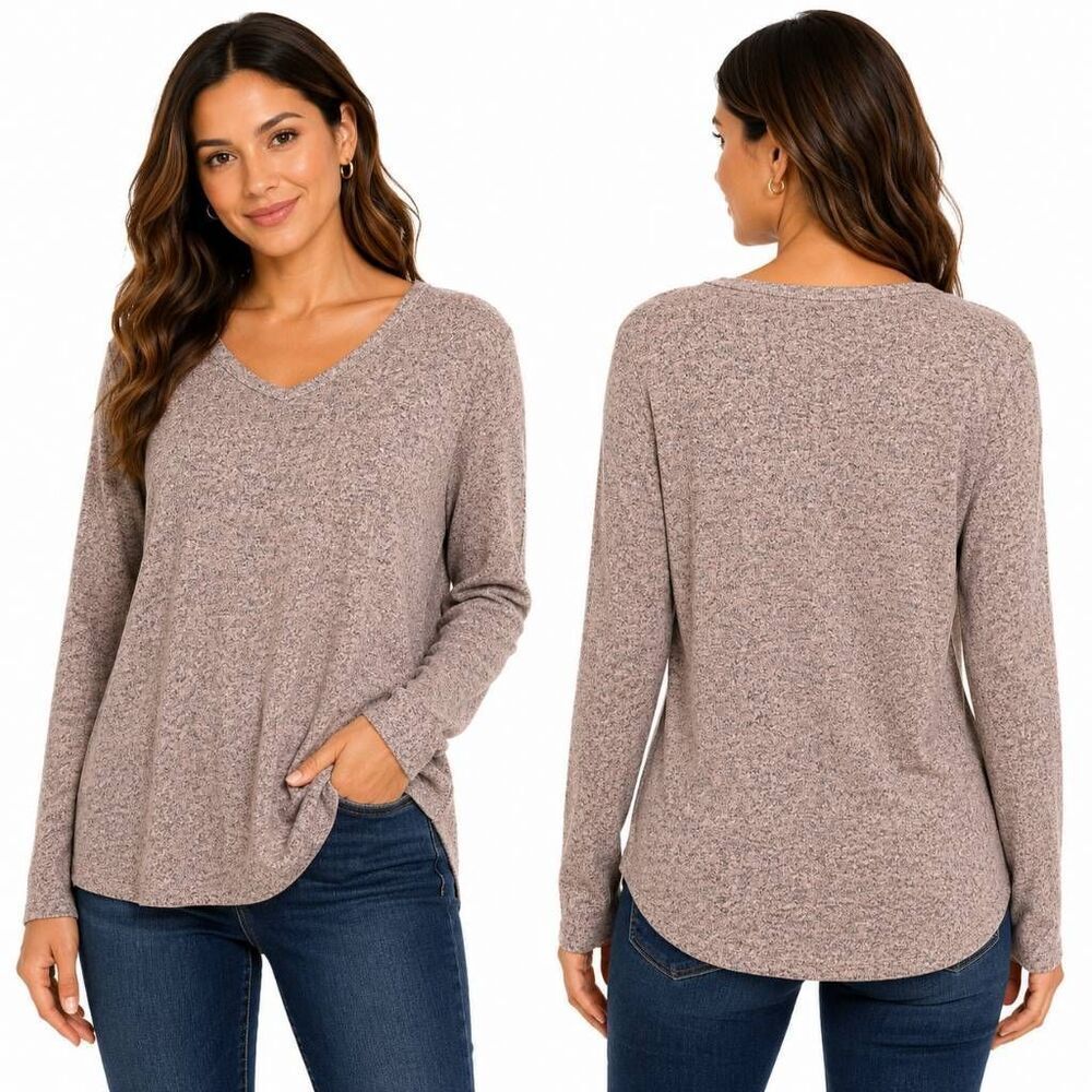 Maurices Soft Pink Heather V Neck Sweater Top Medium